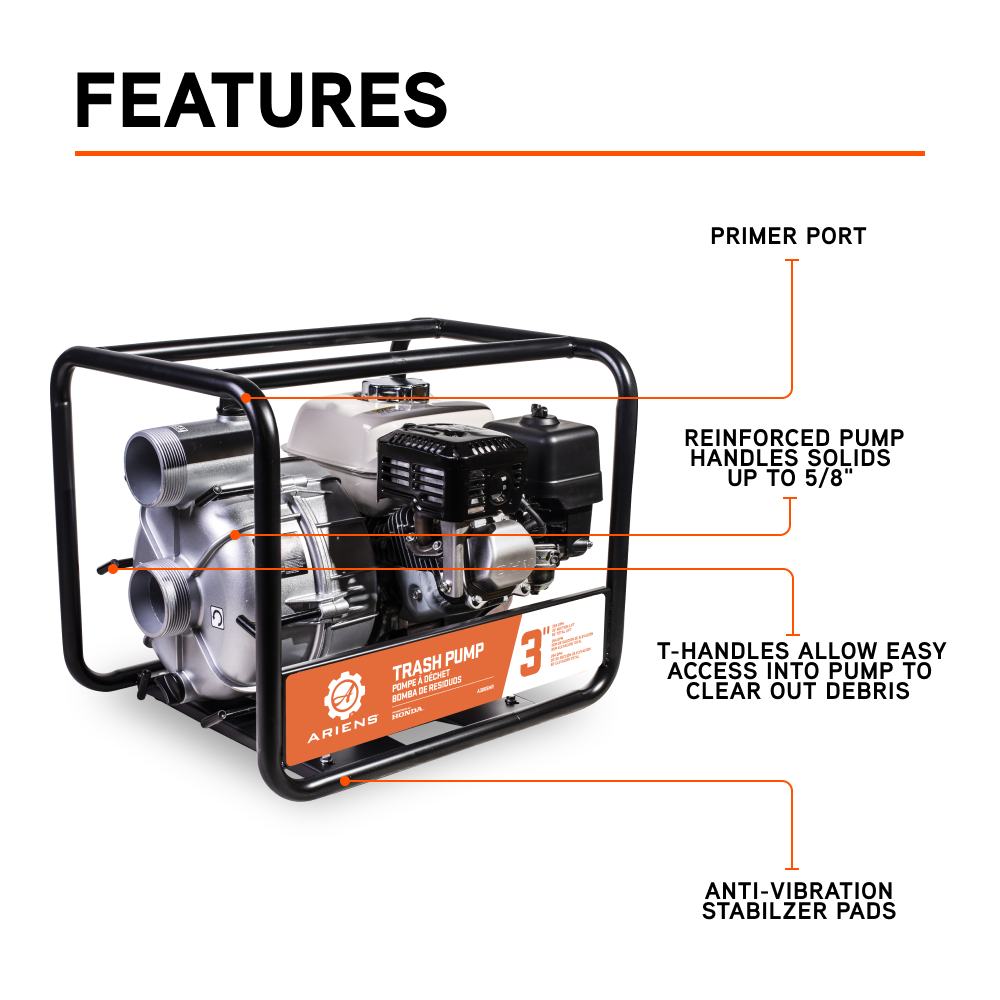 Ariens 3" 36PSI 264GPM Trash Pump - A3065HR